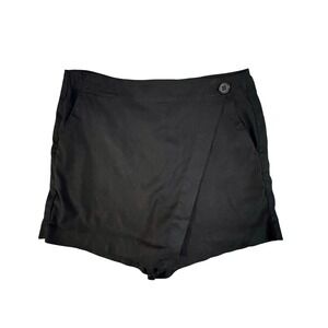 Evereve Black Linen Blend Wrap Skort Side Button Size 30